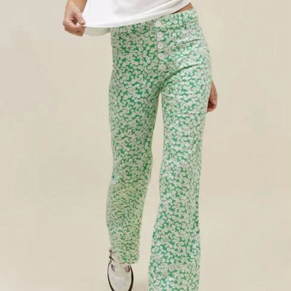 Urban Outfitters BDG Floral Straight Leg Jeans Green Size 26 - Picture 1 of 5